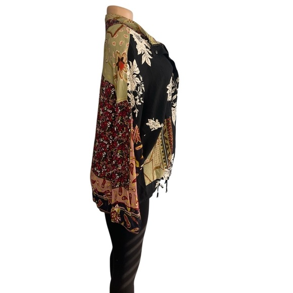 Tru Luxe Floral Patchwork Zipper Snap Front Drawstring Bohemian Jacket - Picture 5 of 9
